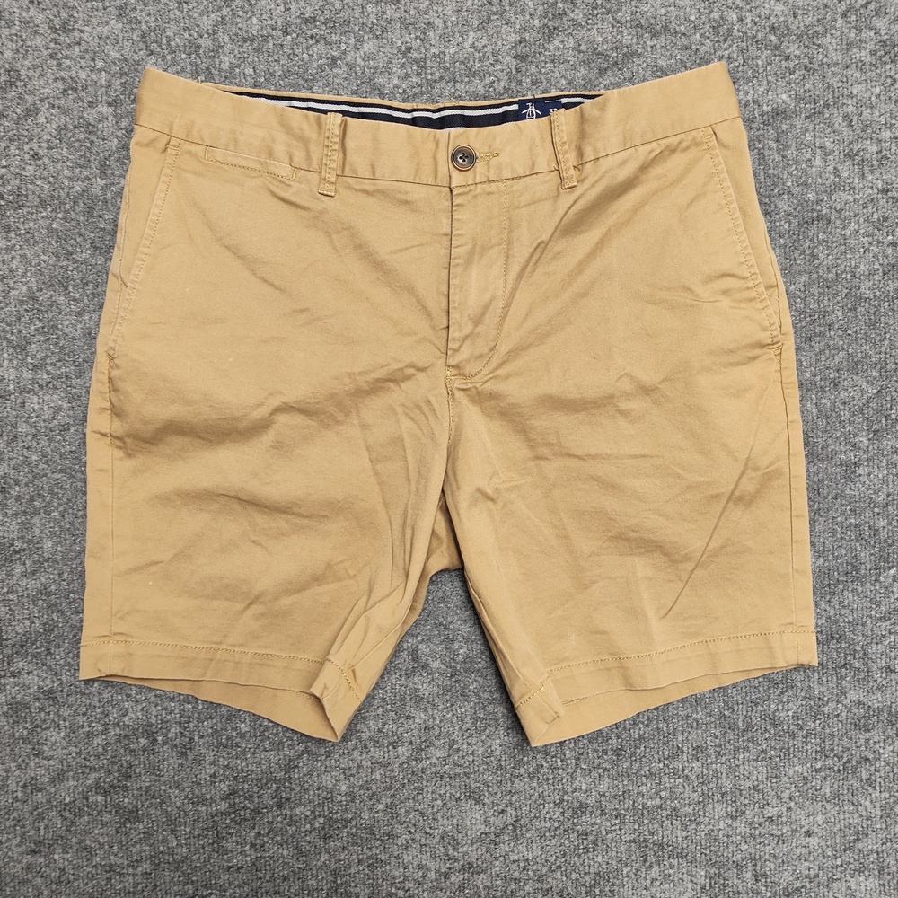 Original Penguin Shorts Mens 32 Beige Chino Stretch Flat Front Casual Summer